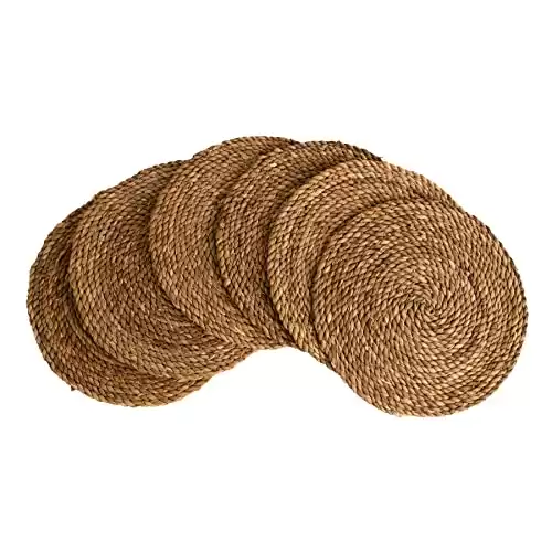 KAZI Essentials Boho Round Woven Placemats Set of 6, Natural Wicker Cattail Placemats, Braided Heat Resistant Non-Slip Weave, Eco-Friendly Handmade by African Artisans (13" Round, Natural Cat...