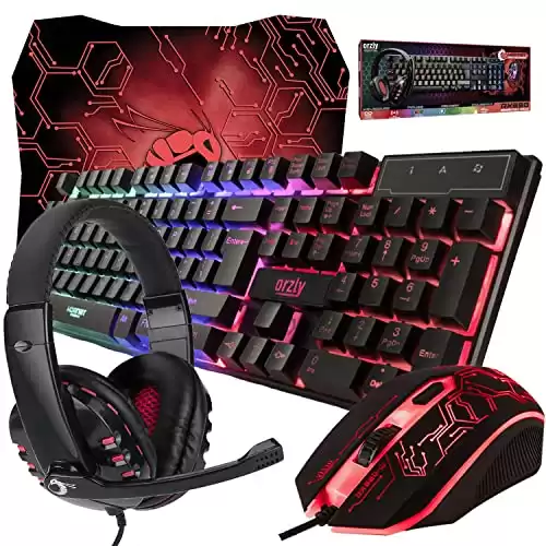 Gaming Keyboard and Mouse and Mouse pad and Gaming Headset, Wired LED RGB Backlight Bundle for PC Gamers and Xbox and PS4 Users – 4 in 1 Edition Hornet RX-250