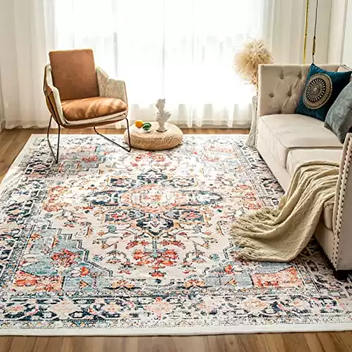 VK VK LIVING Machine Washable Rug 5'x7' Vintage Design Washable Area Rugs with Non Slip Rugs for Living Room Bedroom Traditional Woven Rug Carpet Stain Resistant,Home Decor Office Boho Rug,....