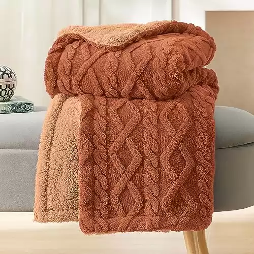 Bedsure Sherpa Throw Blanket for Couch Sofa - Fuzzy Soft Cozy Blanket for Bed, Fleece Thick Warm Blanket for Winter, Orange, 50x60 Inches