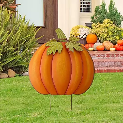 Glitzhome 37.5"H Fall Decorative Yard Signs with Stakes, Oversized Metal Pumpkin Garden Yard Stake for Home Lawn Yard Pathway Front Door Fall Harvest Thanksgiving Wall Hanging Decor