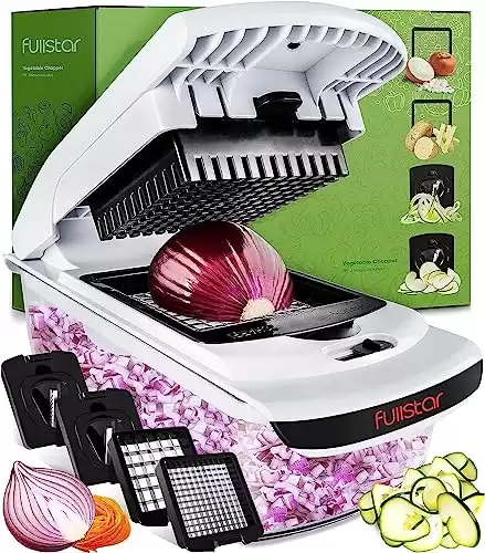 Fullstar Vegetable Chopper Spiralizer Vegetable Slicer Onion Chopper with Container Pro Food Chopper Slicer Dicer Cutter (4 in 1, White)