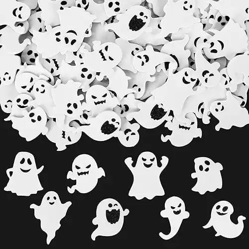 Whaline 160Pcs Halloween Ghost Foam Stickers 8 Styles Self Adhesive Ghost Stickers White Black Cute Funny Ghost Shape Craft Foam Stickers for Kids Halloween Party DIY Art Crafts Home Decoration