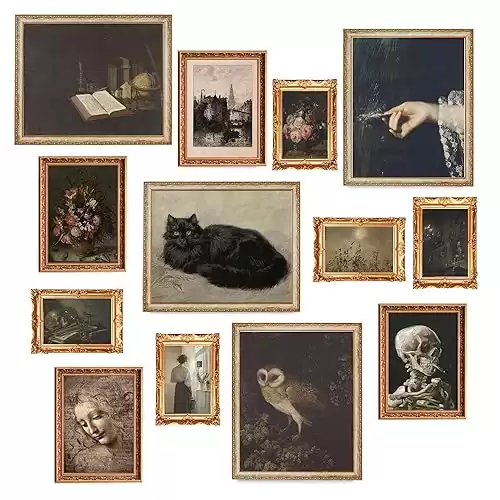 Fardes Moody Decor Aesthetic, Dark Academia Decor, 13pcs Dark Academia Moody Wall Art, Gothic Decor for Aesthetic Room Decor, Grunge Pictures for Wall Decor