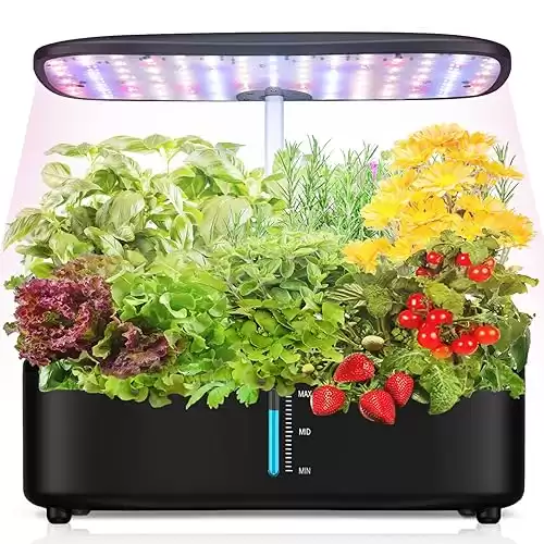 Fulsren 12-Pod Hydroponic Indoor Garden System with LED Grow Lights, Height Adjustable Planters, and Auto Timer for Herbs and Plants