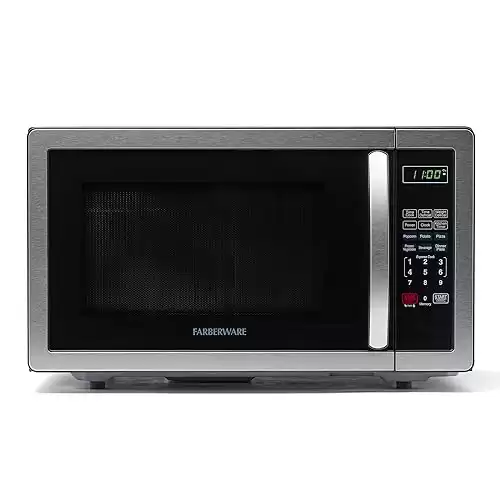 Farberware Countertop Microwave 1000 Watts, 1.1 cu ft - Microwave Oven With LED Lighting and Child Lock - Perfect for Apartments and Dorms - Easy Clean Stainless Steel