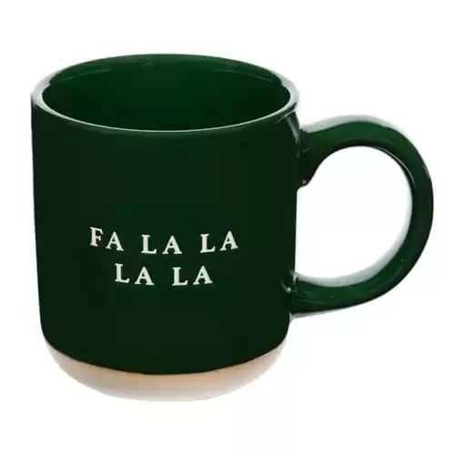 Sweet Water Decor Fa La La Mug Holiday Mug | Green Stoneware Christmas Mug | Microwave & Dishwasher Safe | Festive Holiday Mugs | Gifts for Coffee Lovers