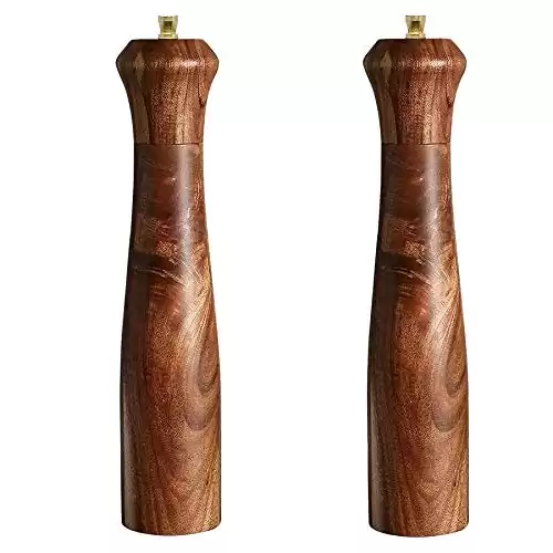 Wooden Salt and Pepper Grinder set,Manual Salt and Pepper Mills,salt grinder refillable,pepper mill with Adjustable Coarseness,salt and pepper grinders shaker Tableware Gifts 10" 2PC