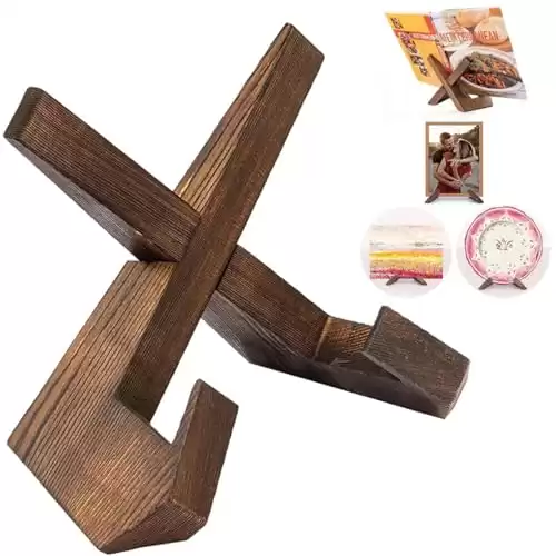 Tunyet Cookbook Stand, Recipe Book Holder for Kitchen Counter, Wooden Cookbook Holder,Cookbook Stand for Kitchen Counter Cookbook Holder Stand Rustic Brown