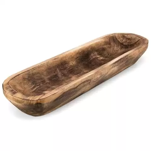 FANDOS Wooden Dough Bowl for Decor -17¾ in Long Dough Bowl Hand Carved Paulownia - Wood Bread Bowl for Decor - Rustic Decorative Long Wooden Bowl for Table Centerpiece