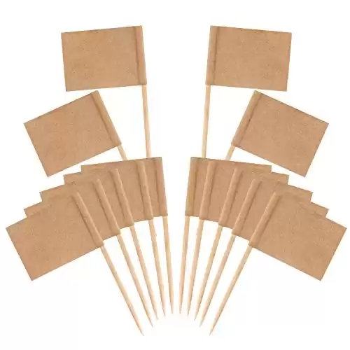 Senkary 100 Pack Blank Toothpick Flags Kraft Paper Food Signs Cheese Markers Cheese Labels for Charcuterie Board Accessories