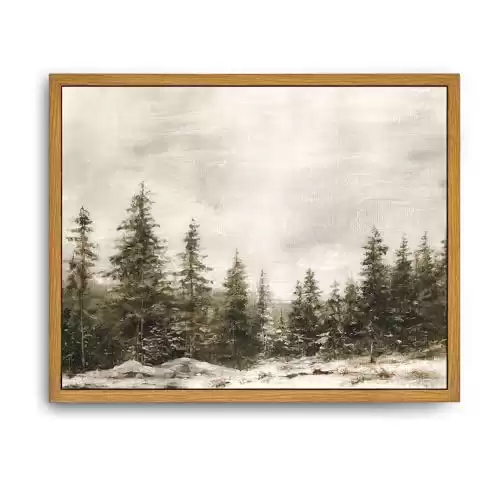 Roslynity Framed Canvas Wall Art Vintage Print Paintings Winter Pine Tree Forest Christmas Rustic Landscape Country Snow Retro Nature Artwork for Home Living Room Bathroom Wall Decor (8"x10"...