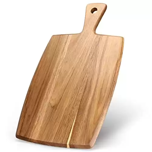 Best Acacia Wood Cutting Board with Handle Wooden Charcuterie Board Kitchen Chopping Boards for Bread Meat Cutting boards Fruit Cheese Serving Board Butcher Block Carving Board, 17" x 10"