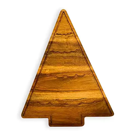 Affinity Decor Organic Acacia kitchen Cutting Chopping Charcuterie Board Platter for Butcher Block Cheese and Vegetables (Christmas Tree with Curved Groove 13.5"L x 10.8"W)