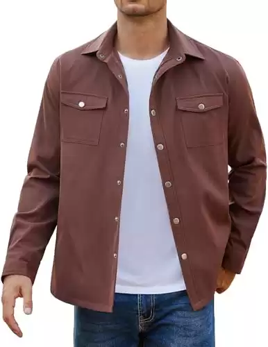 COOFANDY Lightweight Shirt Jacket For Men Work Brown Cowboy Jacket Western Jackets Big And Tall Soft Trucker Jacket Fall