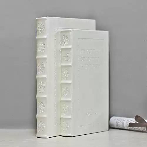 YD SZ YADOO Decorative Books with White Faux Leather Book Boxes for Decoration Display Coffee Table and Shelf Décor, Fashion Decorative Storage Boxes, Fake Décor Books (Set of 2: C105L+C105S)