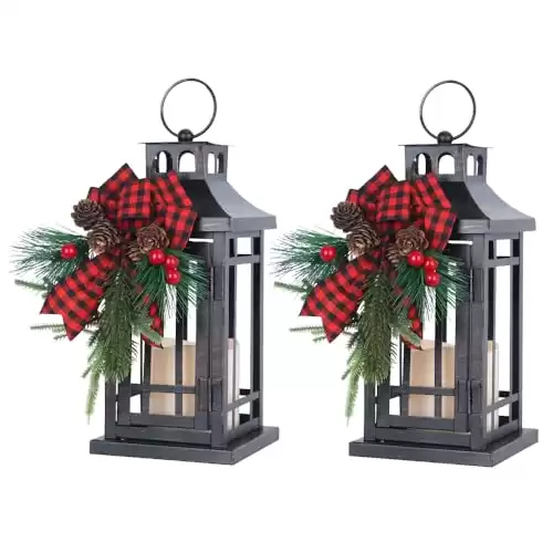 NEEDOMO 2Pack Christmas Decorations Indoor, Large Outdoor Lanterns Decorative for Table Centerpieces, Vintage Metal Hanging Candle Holder, Home Decor, Wedding, Party, Living Room, Patio, Porch