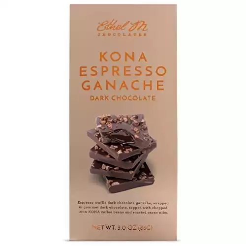 Ethel M Chocolates Handcrafted Gourmet Dark Chocolate Bar with Artisanal 100% Kona Espresso Ganache Topped with Real Coffee Beans (85g)