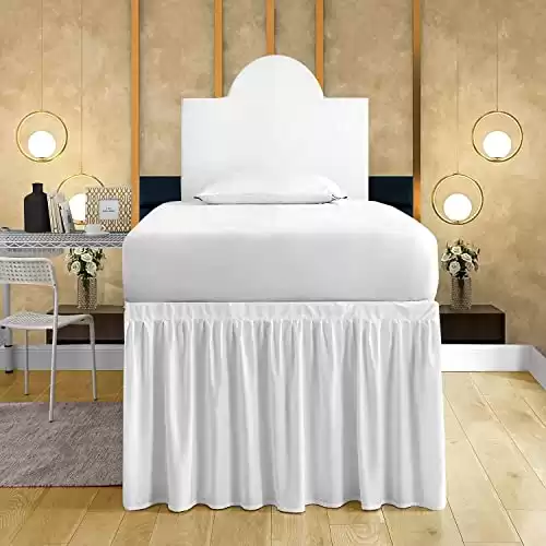 Mattress-Homes Dorm Sized Bed Skirt Panel for Twin or Twin-XL Size Bed, College Dorm Bed Skirt-Extra Long Dorm Room Bed Skirt- Ruffled Dorm Sized Bed Skirts (White, Twin-XL - 30" Drop)