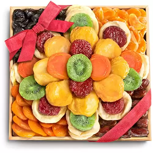 A Gift Inside Sweet Bloom Dried Fruit Deluxe Tray Basket Arrangement for Holiday Birthday Healthy Snack Business Kosher