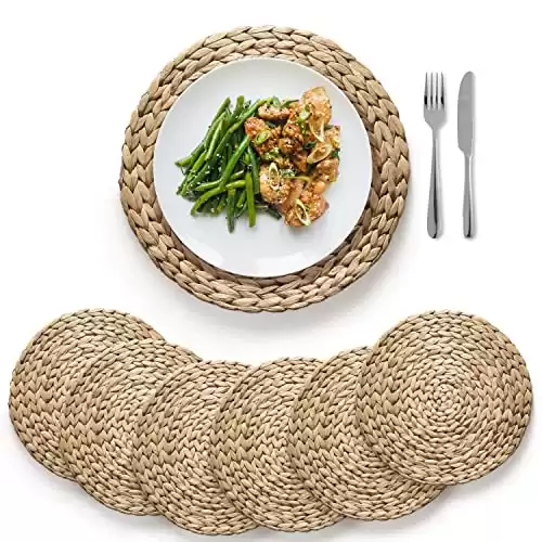 BLUEWEST Woven Placemats, (Sizes:12"-13'') Round Placemats Rattan Placemats, Wicker Water Hyacinth Placemats, Round Braided Placemats Set, Heat Resistant/Anti-Slip for Dinner Plate (13&...