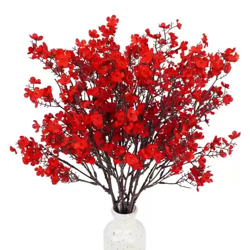 Uieke 6 Pcs Babys Breath Artificial Flowers Bulk Silk Red Faux Flowers Real Touch Gypsophila Bouquet for Christmas Halloween Home Wedding Decoration