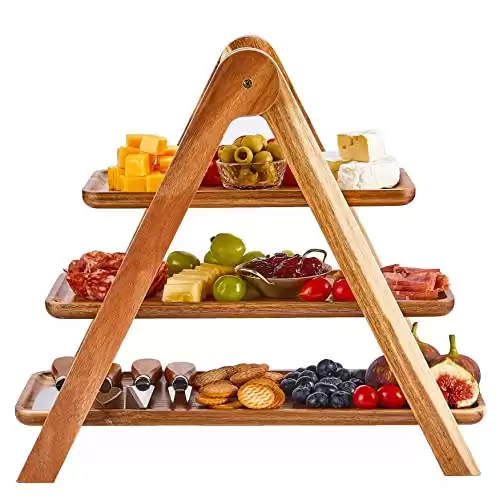 Noriginalic Serving Platters and Trays Acacia Wood Charcuterie Boards Cheese Board Fruit Bowl Cupcake Stand for Party Birthday Baby Shower Wedding