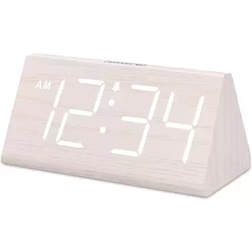 DreamSky Wooden Digital Alarm Clocks for Bedrooms - Electric Desk Clock with Large Numbers, USB Port, Battery Backup, Adjustable Volume, Dimmer, Snooze, DST, 12/24H, Living Room Wood Décor