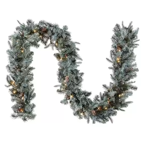 National Tree Company Pre-Lit 'Feel Real' Artificial Christmas Garland, Green, Arctic Spruce, White Lights, Decorated With Pine Cones, Plug In, Christmas Collection, 9 Feet