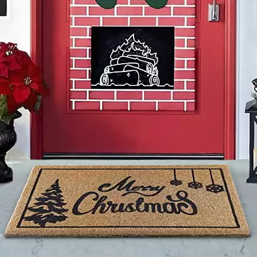 AerWo Merry Christmas Door Mat Outdoor Welcome Mats for Front Door, Christmas Doormat with Thickened Non-Slip PVC Backing, 30 x 17 Inch Holiday Christmas Tree Coir Doormat for Entryway/Front Door