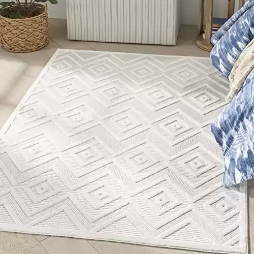 Nourison Versatile Indoor/Outdoor Ivory/White 4' x 6' Area Rug, Easy Cleaning, Non Shedding, Bed Room, Living Room, Dining Room, Deck, Backyard, Patio, High Traffic Area (4x6)