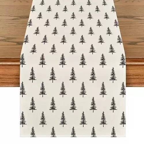 Artoid Mode Beige Xmas Tree Christmas Table Runner, Seasonal Winter Kitchen Dining Table Decoration for Home Party Decor 13x72 Inch