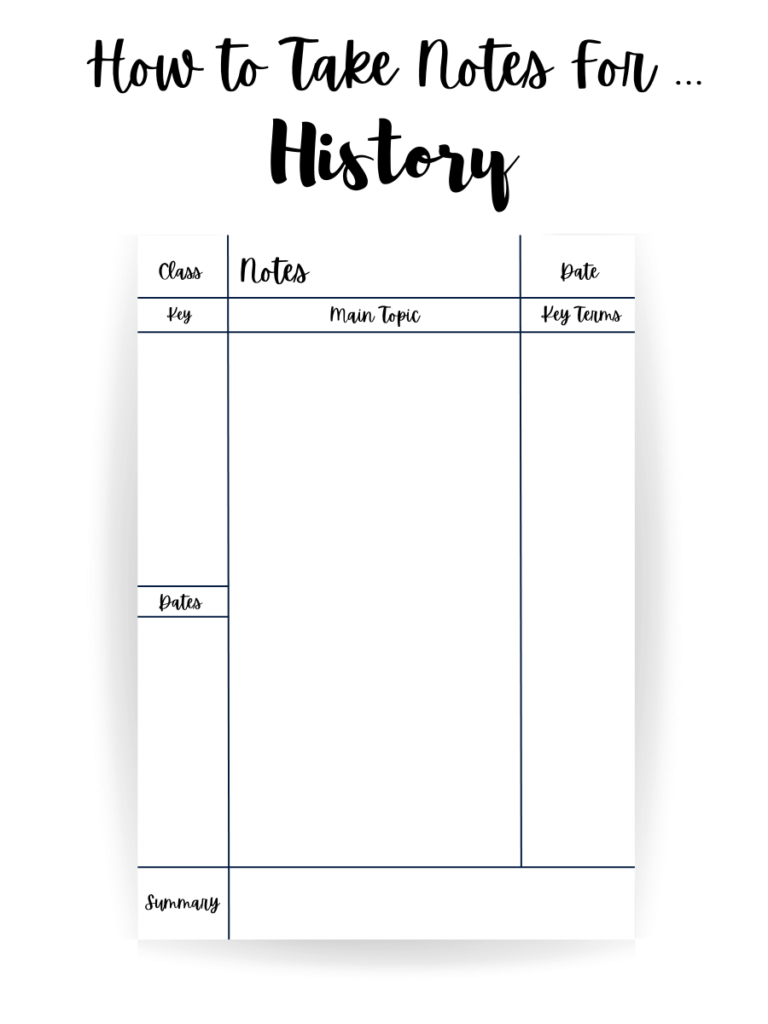 Notes for History Blank Template