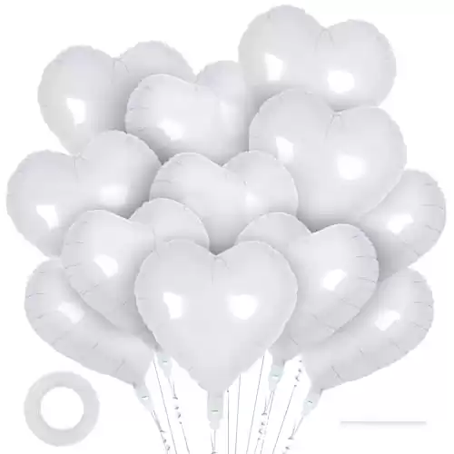 12 Pcs White Heart Balloons,18 Inch Heart Foil Balloons Love Balloons Valentine Balloons for Birthday Party Wedding Engagement Party Baby Shower Valentine Day Decorations (white)