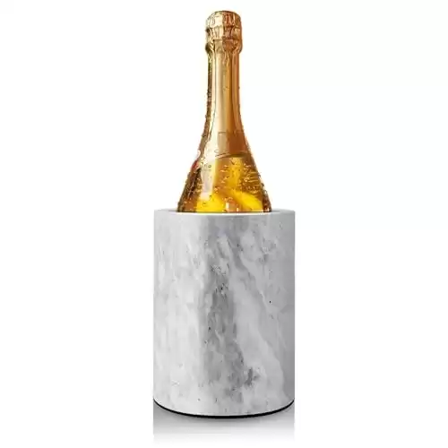 Flexzion Kitchen Tool Crock Utensil Holder and Wine Cooler Chiller, Natural White Marble 5" x 7" Inch, Unique One-Of-A-Kind Pattern Stone Container for Spoon, Spatula, Wine Bottle Holder Cre...