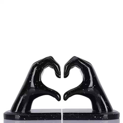 Unique Bookends, Black Bookends, Black Hand Sculpture Decorative Bookends, Hands Heart Decor for Living Room Coffee Table Shelves Foyer Entryway Office Study Bookcase Decorative Book Ends