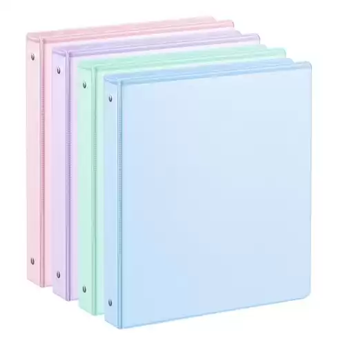 1'' 3-Ring-Binder with Pockets, 200 Sheets Capacity, 1 inch Binders fits 11" x 8.5" US Letter Size, Assorted 4 Pastel Colors - Ideal for School, Office, and Home Use (1 inch)