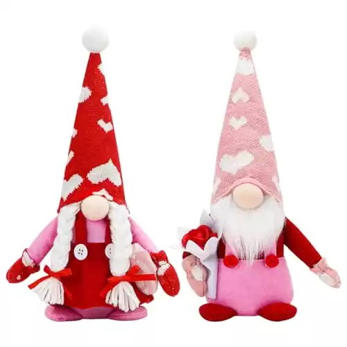 Lucky Radish Valentines Day Gnomes Decor -13.5 in 2PCS Mr and Mrs Valentine Gnome Plush,Valentine Gifts Home Ornament Tray Decor (Pink