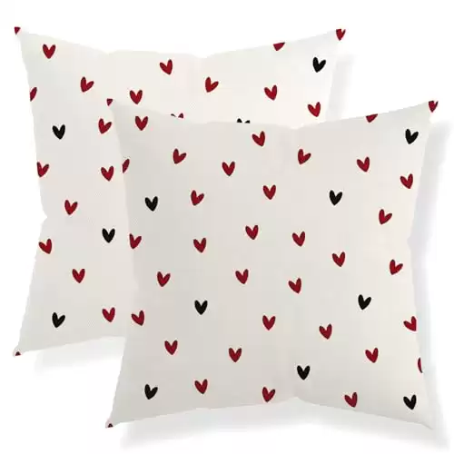 QANOK Valentine's Day Pillow Covers 18x18 Set of 2, White Valentine's Day Throw Pillows Outdoor Red Hearts Decor Cushion Case Valentine's Day Decorations for Home Couch Sofa