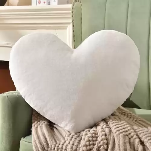 Heart Pillow White Heart Shaped Throw Pillows Super Soft Faux Rabbit Fur Heart Throw Pillow Valentines Day Decorations Pillow,Wedding Decor