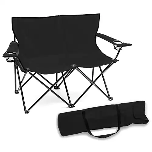 Trademark Innovations Loveseat Style Double Camp Chair, 40" L x 22" W x 31.5" H,Polyester, Black