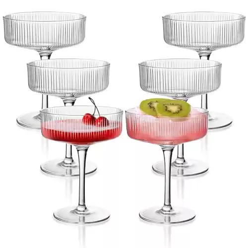 Montex 6 Pcs Coupe Glasses 10 oz, Martini Glasses, Margarita Glasses, Ribbed Glassware, Classic Vintage Cocktail Galssware, Pefect Gift for Cocktail Lovers