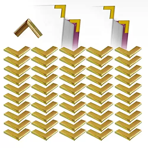 Performore 50 Pack Brass Corners- Protect Corners and Decorate Your Book, for Scrapbook, Notebook, Photobook and More