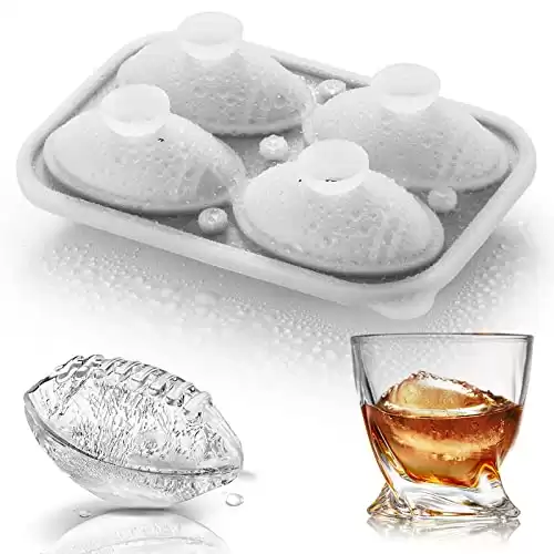 ACOOKEE Silicone Football Ice Cube Mold Fun Shapes, Novelty Football Gifts, 2.2" Large Craft Round Sphere Ice Ball Molds For Game Day, Whiskey, Cocktails, Bourbon