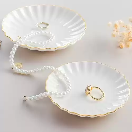 Jewelry Dish Set of 2, Small Jewelry Tray Ring Dish, Ceramic Jewelry Plate Jewelry Bowl for Women, Trinket Dish Trinket Tray for Rings Earrings Necklaces Bracelet, Cute Flower Jewelry Holder, 5"+...