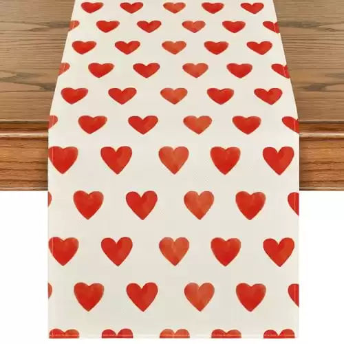 Artoid Mode Love Heart Valentine's Day Table Runner, Seasonal Anniversary Kitchen Dining Table Decoration for Indoor Home Party 13x72 Inch