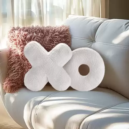 suppies XO Pillow Plush White Throw Pillows for Bedroom, Living Room - Hugs and Kisses Valentine Days 12.5"x 12.5" Cute Pillow for Cute Room Decor -Decorative Throw Pillow