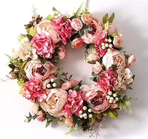 Peony Spring Wreaths for Front Door Outside Rose Summer Wreaths Full 16 Inch Handmade Spring Wreaths Summer Wreaths Fall Wreaths Winter Wreaths for Front Door Wall Window Decor