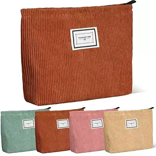 Sanwuta 4 Pack Velvet Makeup Bag Cosmetic Bag Large Capacity Corduroy Cosmetic Bag Cosmetic Pouch Zipper Canvas Makeup Bags Travel Toiletry Bag Accessories Organizer(Rainbow Color,Plaid)