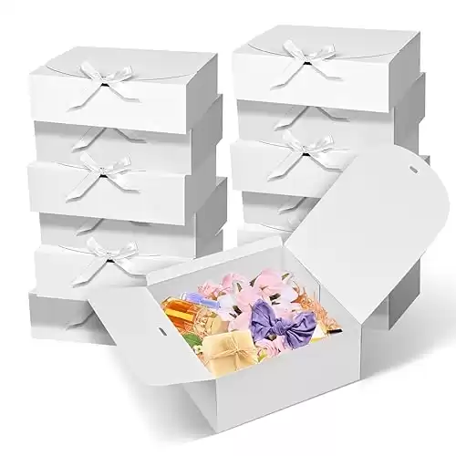 WLUSEAXI 12Pack Gift Boxes, 10x10x4 Inches Bridesmaid Proposal Box, White Boxes for Gifts, Paper Gift Box with Ribbon for Presents, Wedding, Bridal Shower, Baby Shower, Birthday Party, Graduation